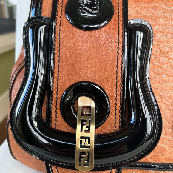 Fendi B Authentic Buckle Bag, Brown with Black Patent Leather - Picture 7 of 15